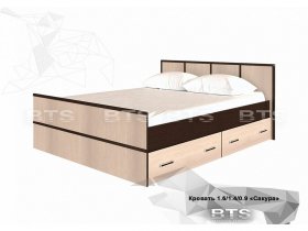 Кровать двуспальная с ящиками 1,4м Сакура (BTS) в Черновке - chernovka.mebel-nsk.ru | фото