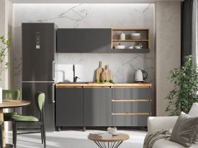 Кухонный гарнитур 1,7м Хелен  (дуб крафт золотой/графит) в Черновке - chernovka.mebel-nsk.ru | фото