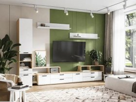 Модульная стенка Санса (дуб сонома/белый) в Черновке - chernovka.mebel-nsk.ru | фото