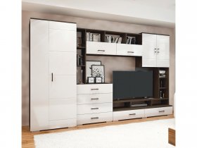 Стенка Коста МДФ (дуб венге/белый глянец) в Черновке - chernovka.mebel-nsk.ru | фото